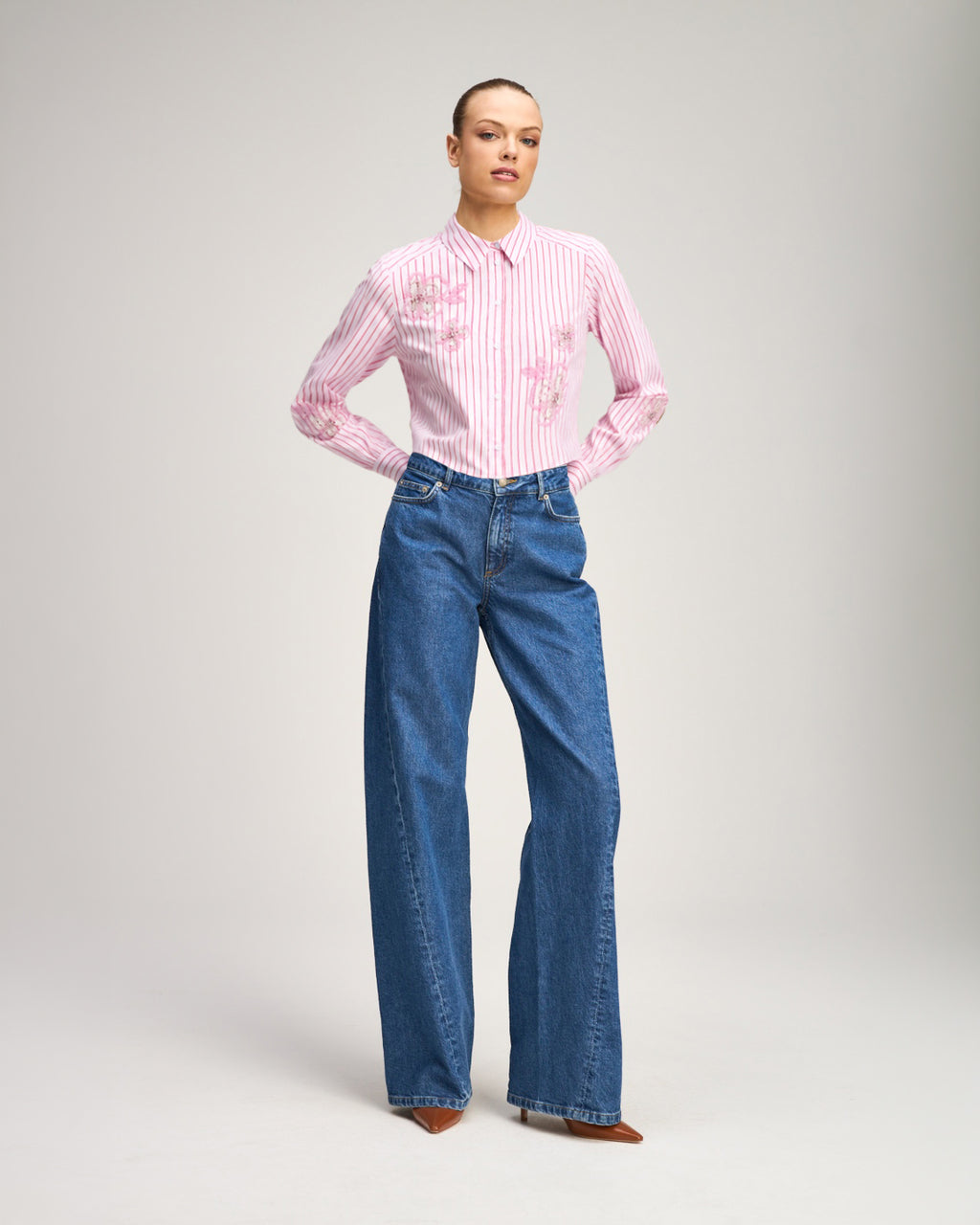 Rose Stripe Beaded Flowers Selinda Top