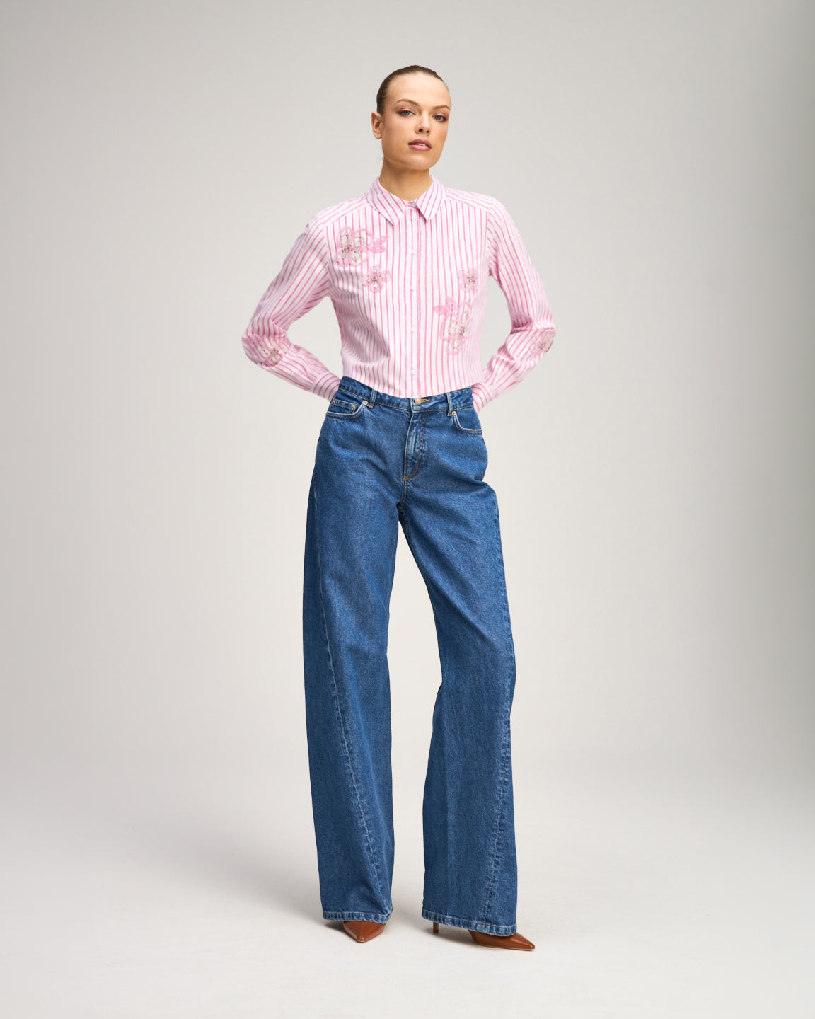 Rose Stripe Beaded Flowers Selinda Top