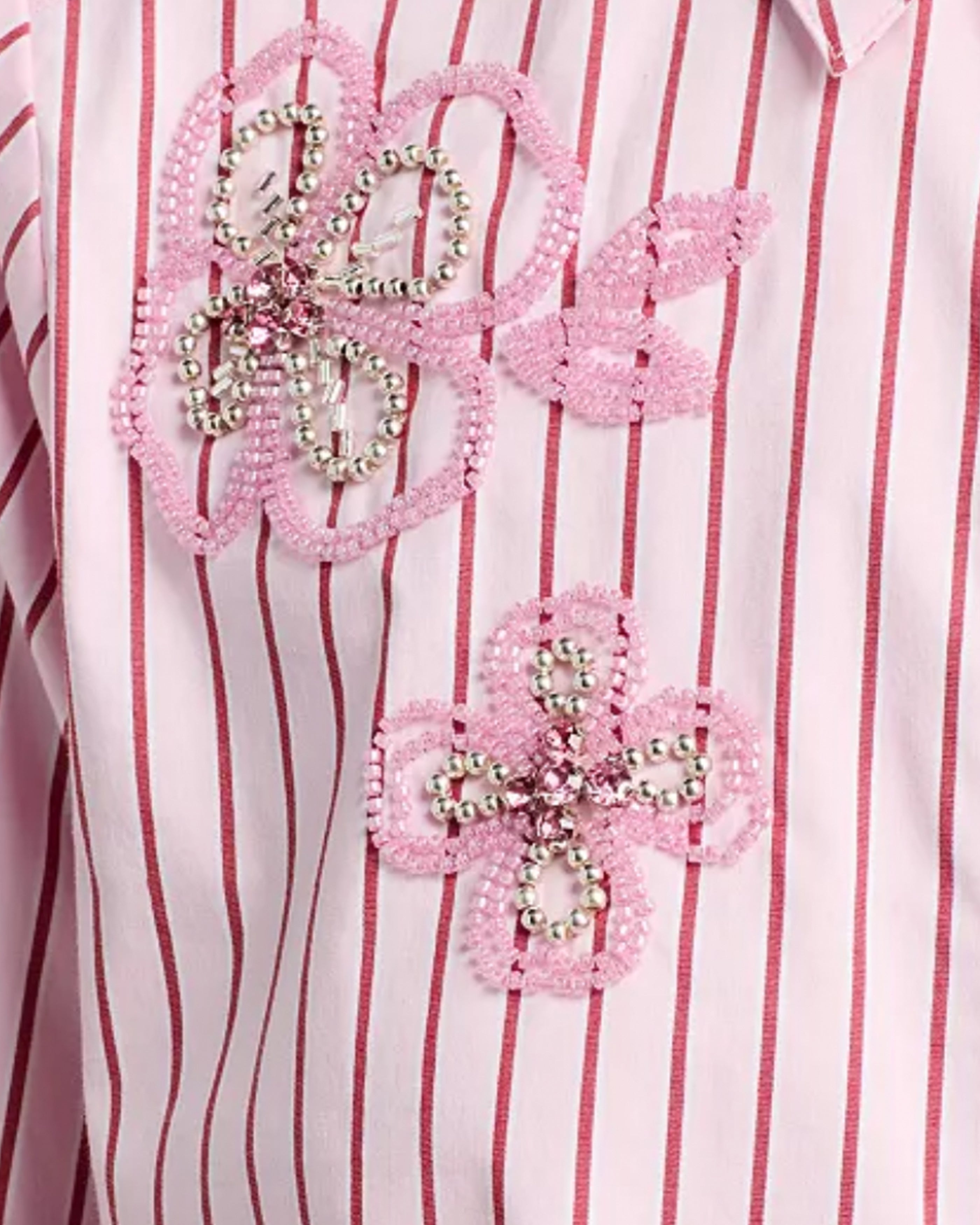 Rose Stripe Beaded Flowers Selinda Top