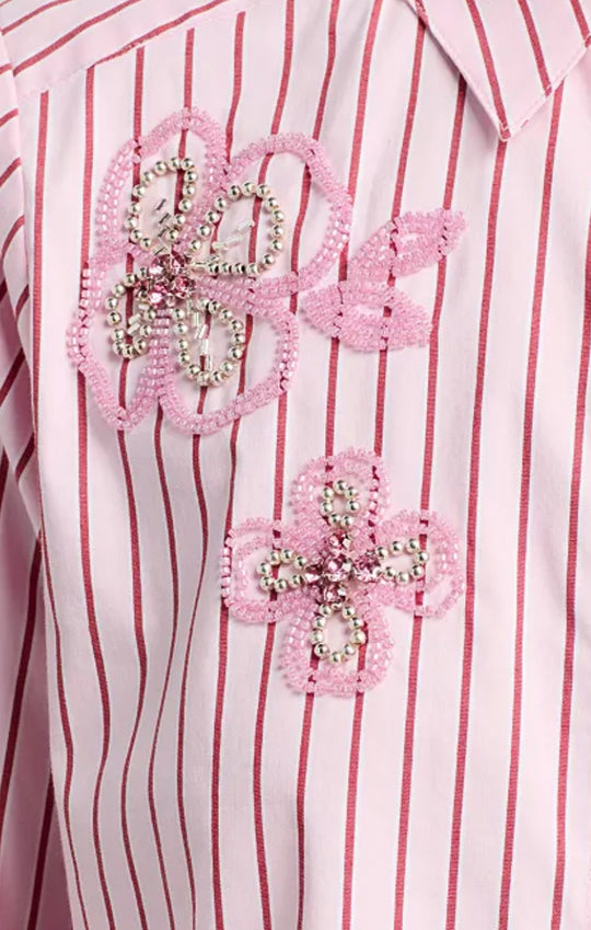 Rose Stripe Beaded Flowers Selinda Top