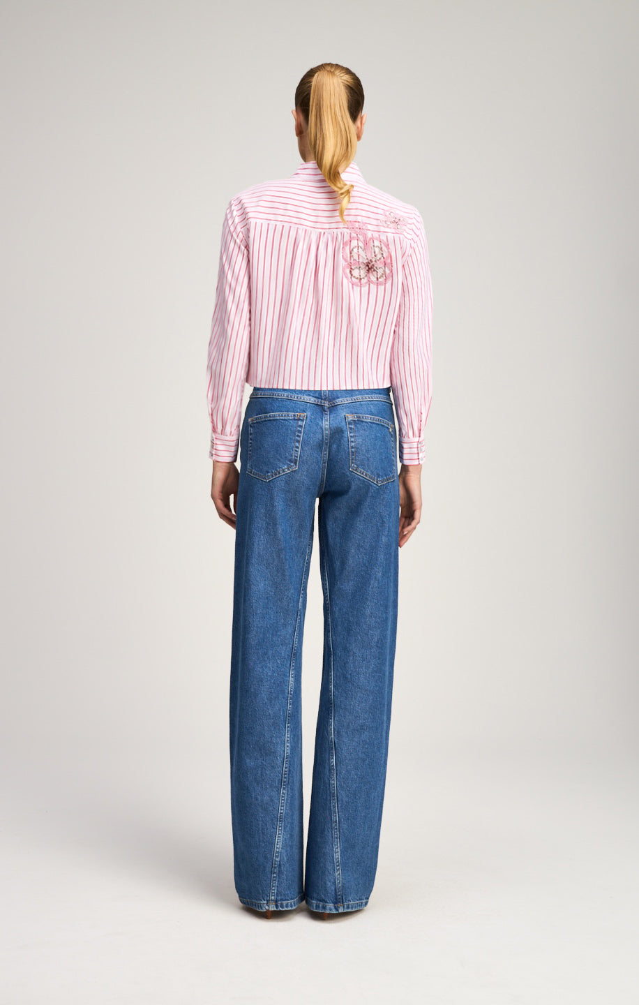 Rose Stripe Beaded Flowers Selinda Top
