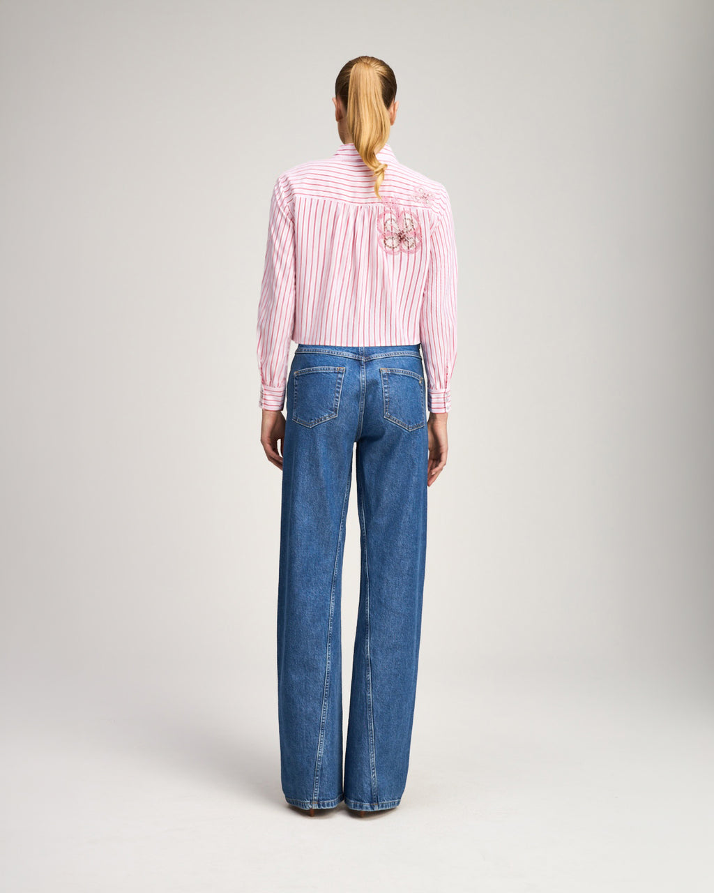Rose Stripe Beaded Flowers Selinda Top