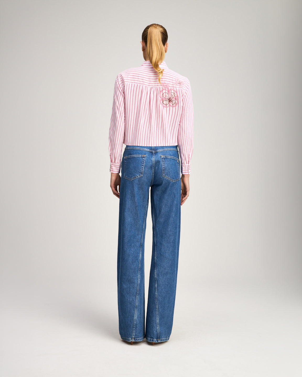 Rose Stripe Beaded Flowers Selinda Top