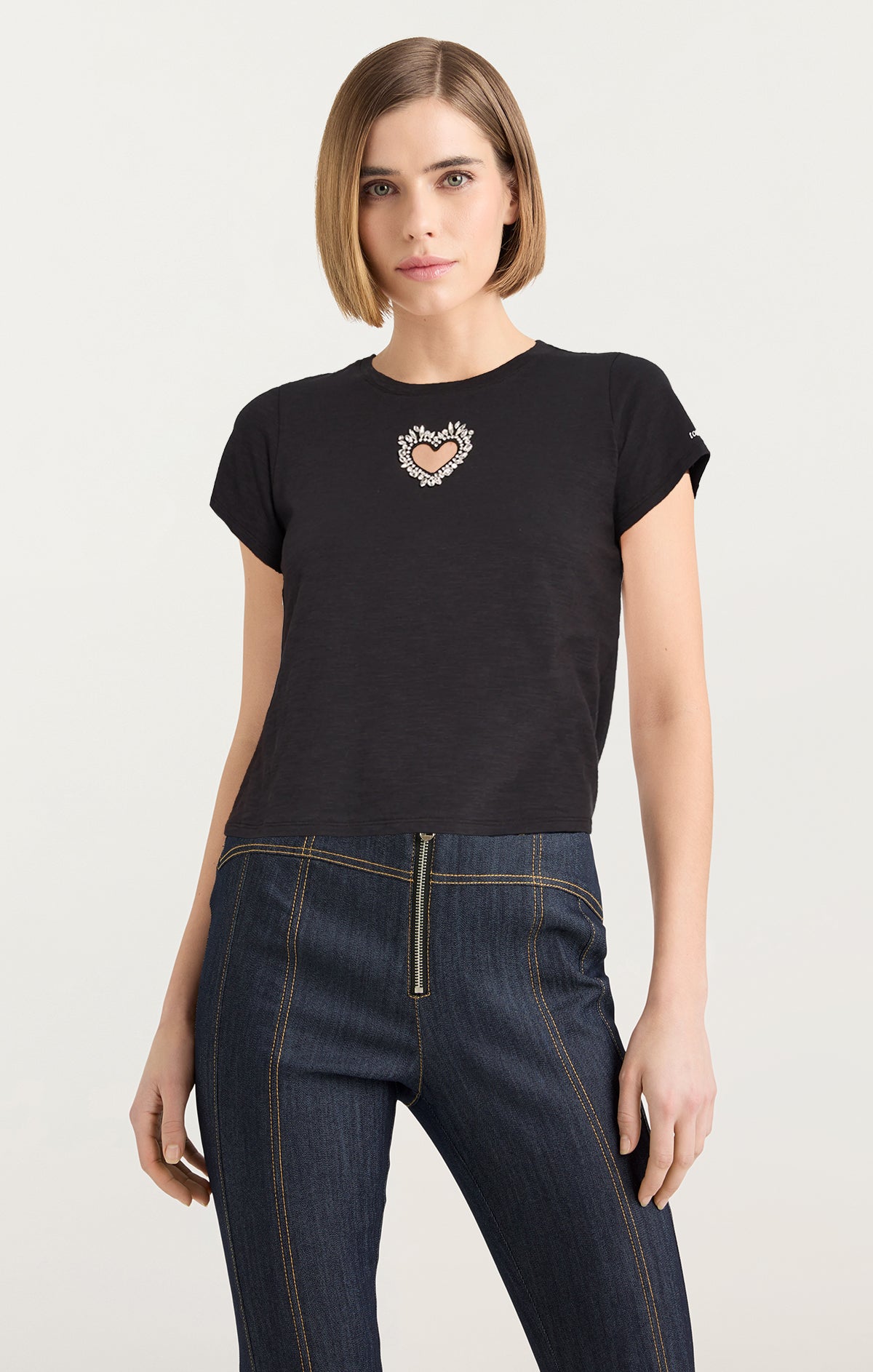 Cut Out Rhinestone Heart Tee