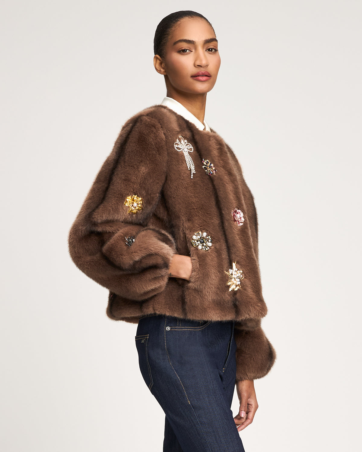 Jewel Clusters Faux Mink Benson Coat