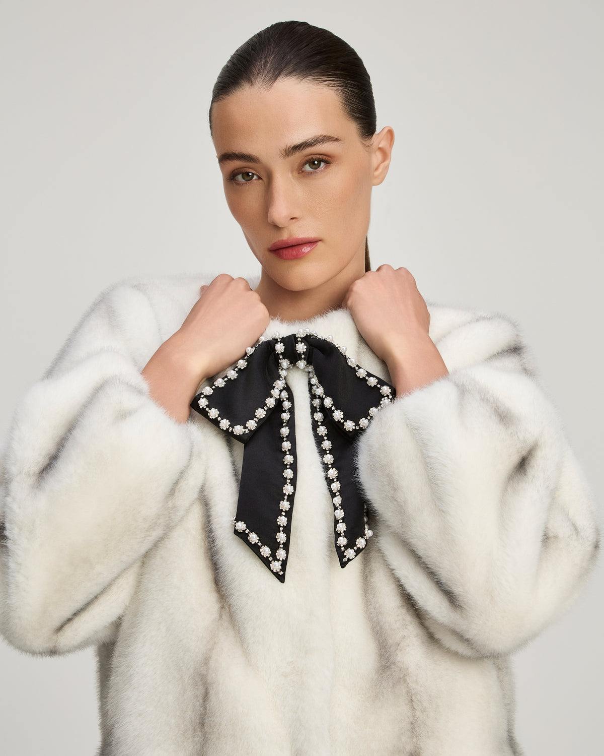 Satin Bow Faux Mink Benson Coat