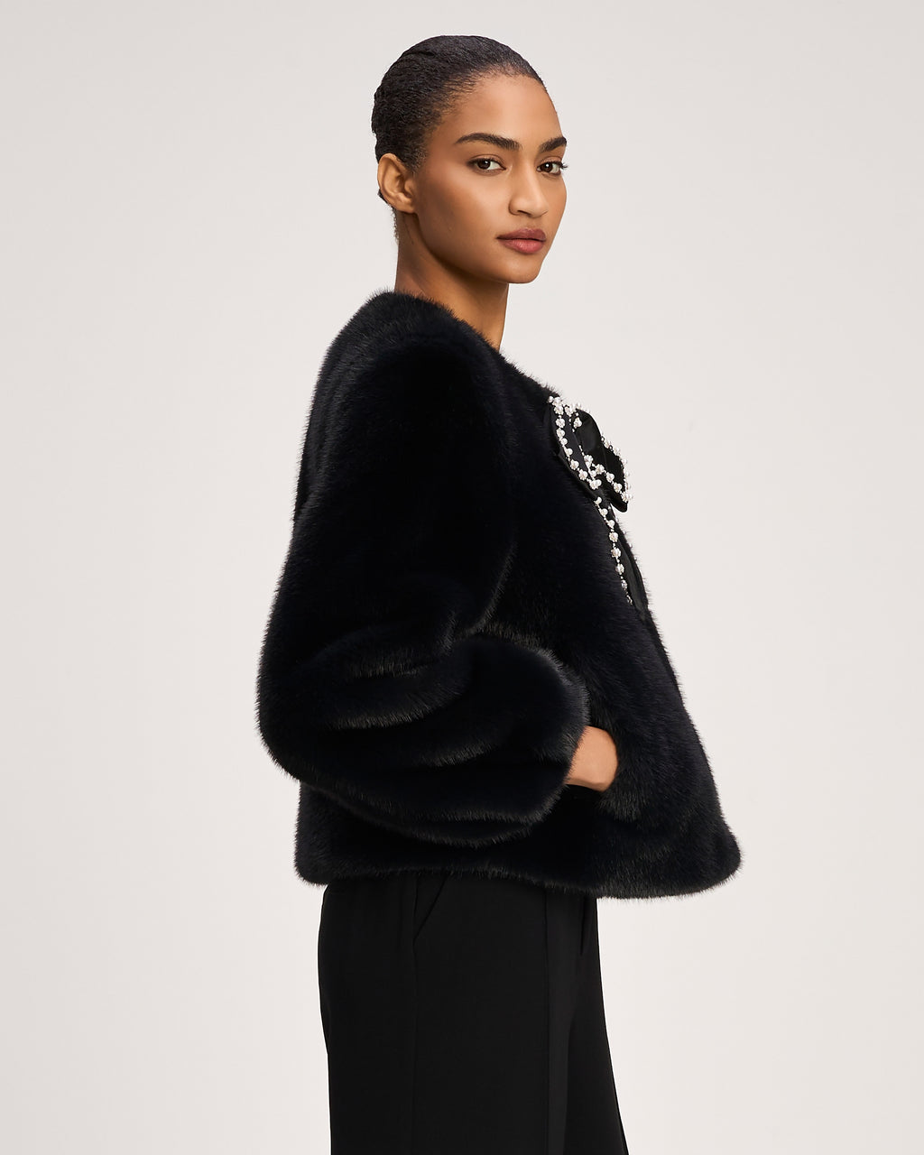 Satin Bow Faux Mink Benson Coat