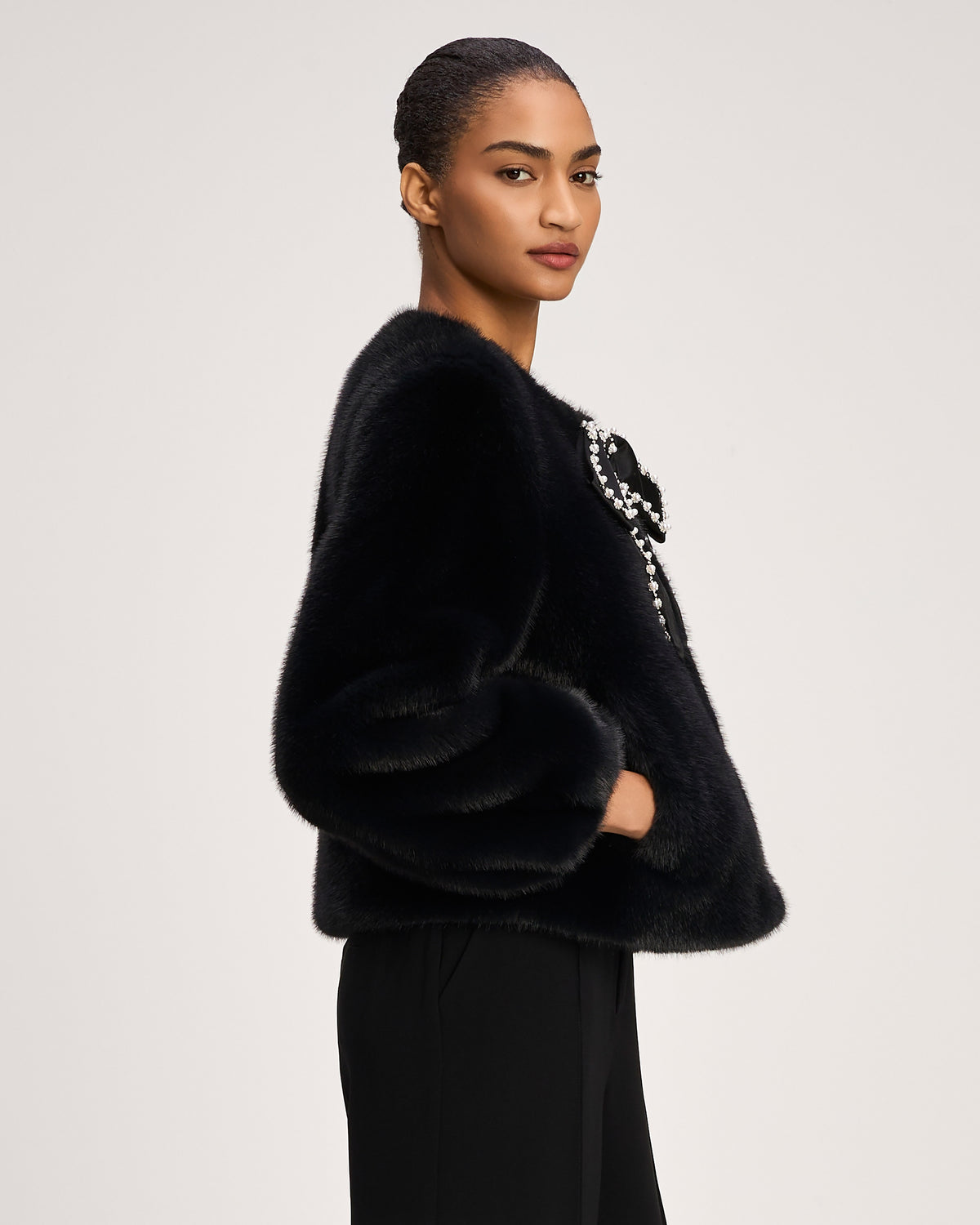 Satin Bow Faux Mink Benson Coat
