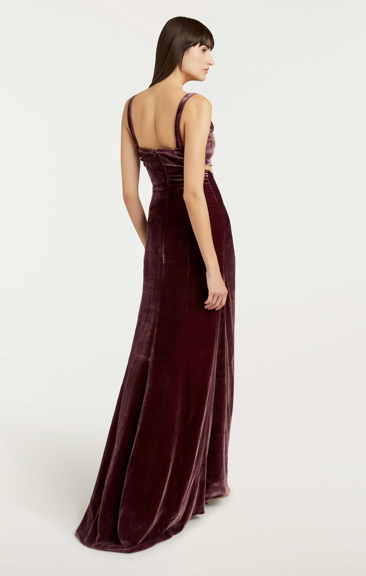Cinq à Sept Genevieve Side Cutout Velvet Gown in Calla Lily