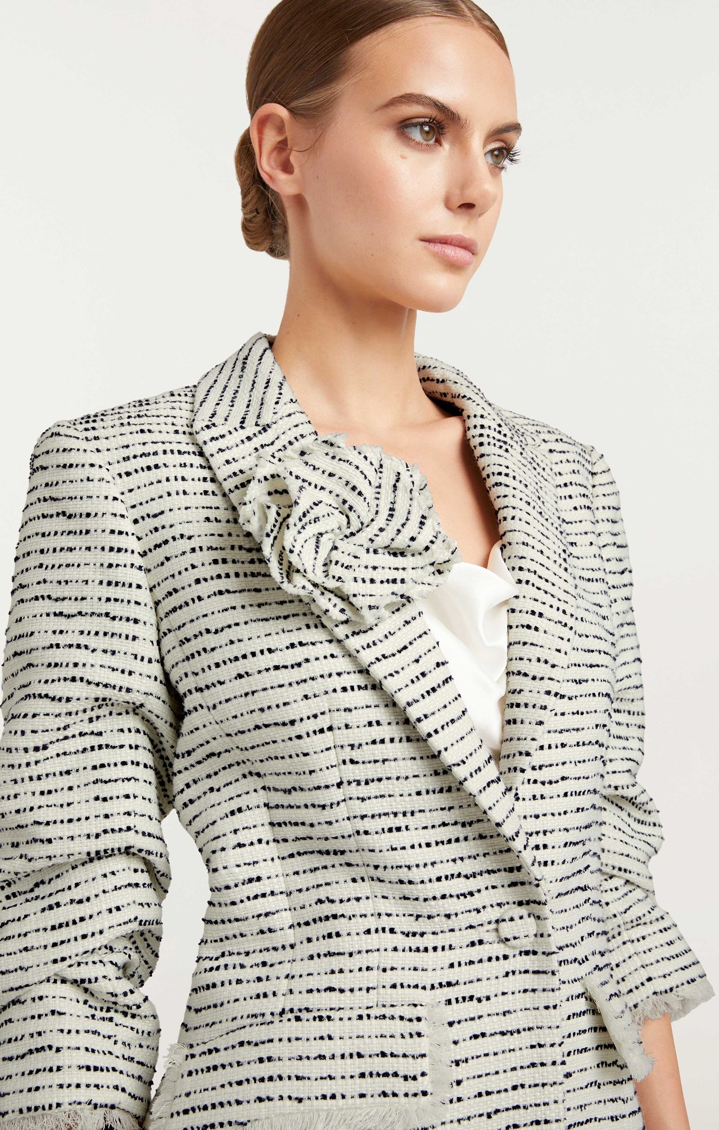 Women's Pricilla Tweed Single-Button Blazer - Ivory Navy - Size 0